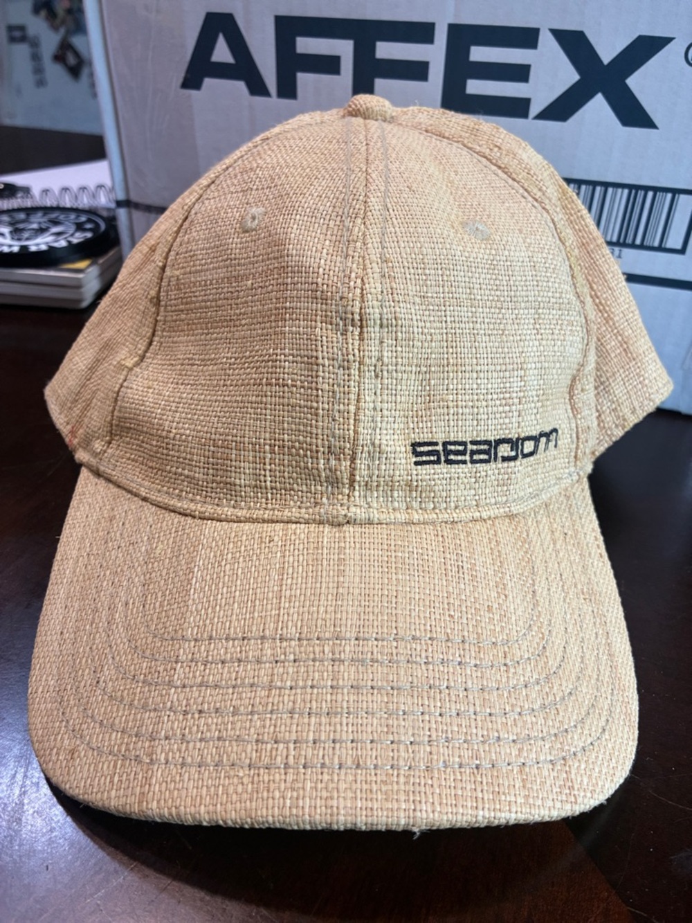 Beige Woven Baseball Cap